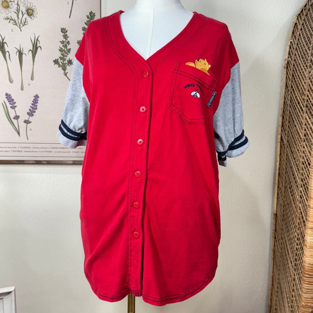Vintage 90s Y2k Disney Embroidered Winnie Pooh Button Up Baseball Jersey XL
